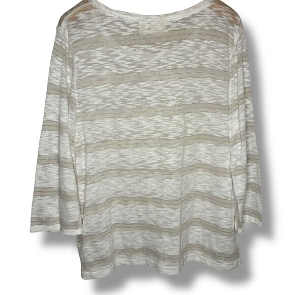 Chicos Zenergy Top NWT Size 2 (L) White Truffle Blaine Stripe Burnout 3/4 Sleeve - Picture 3 of 7